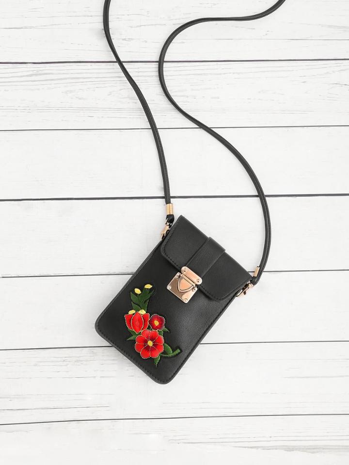 Shein Flower Embroidery Pu Pouch Bag
