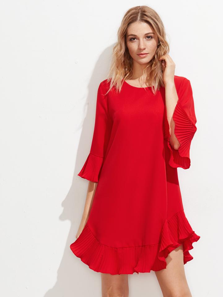 Shein Pleated Frill Trim Dress