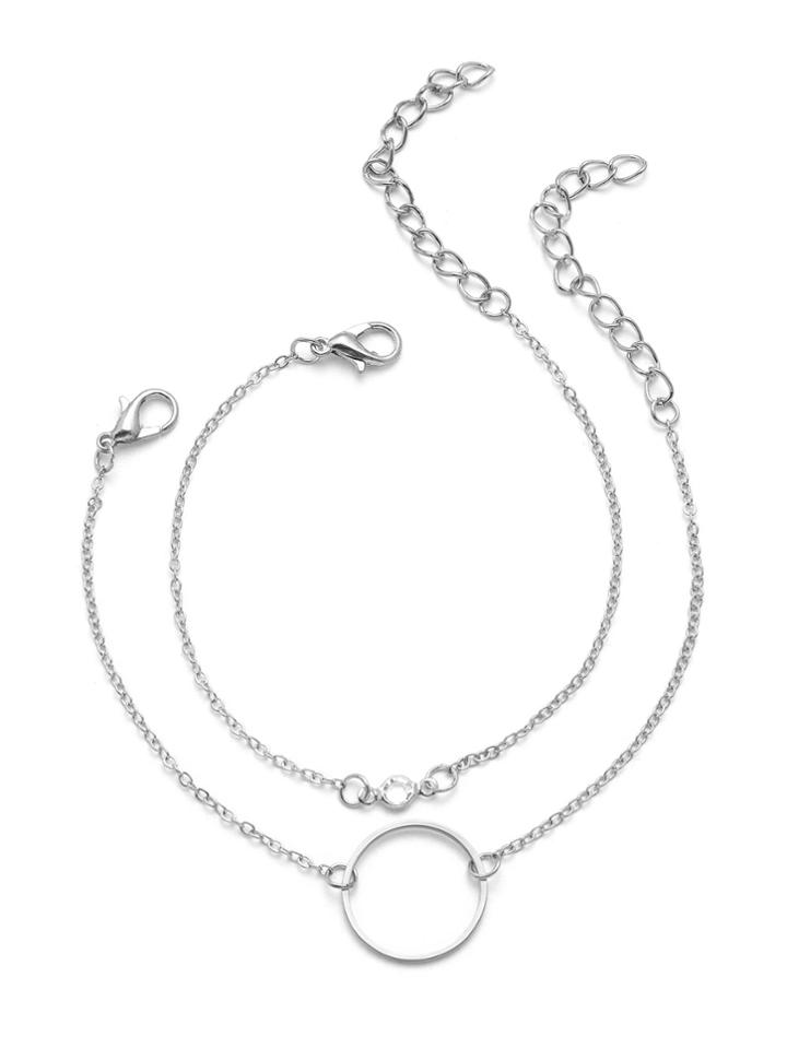 Shein Rhinestone Detail Chain Bracelet Set 2pcs