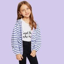 Shein Toddler Girls Ruffle Trim Striped Hooded Jacket