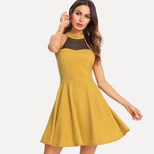 Shein Mesh Yoke Fit & Flare Dress