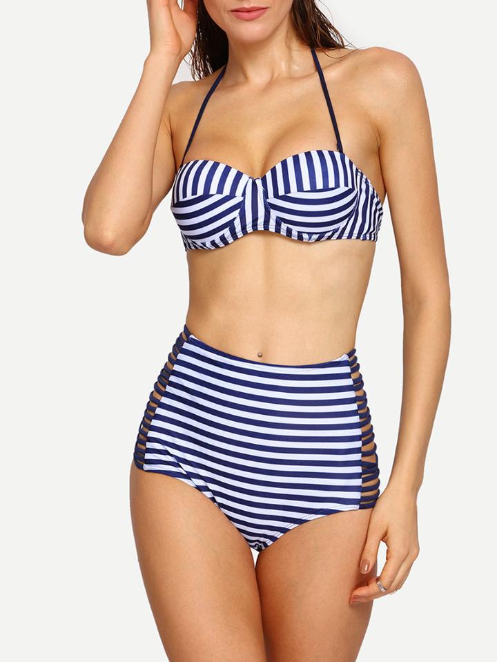 Shein Mix & Match Stripe Ladder-cutout Bikini Set