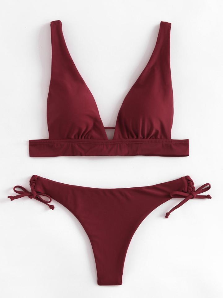 Shein Plunge Neckline Tie Side Bikini Set