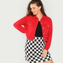 Shein Plus Raw Hem Crop Buttoned Jacket