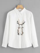 Shein Rabbit Embroidery Button Up Blouse