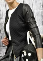 Rosewe Artificial Leather Patchwork Zipper Closure Jacket