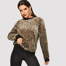 Shein Leopard Print Drop Shoulder Pullover