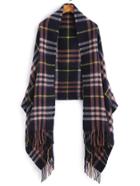 Shein Royal Blue Plaid Long Fringe Shawl Scarf