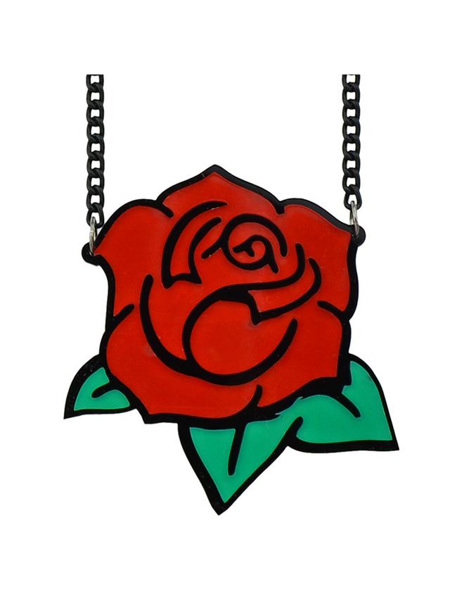 Shein Red Acrylic Rose Flower Necklace