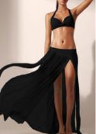 Rosewe Black Double Slit Low Waist Maxi Skirt