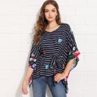 Shein Mixed Print Hanky Hem Belted Blouse