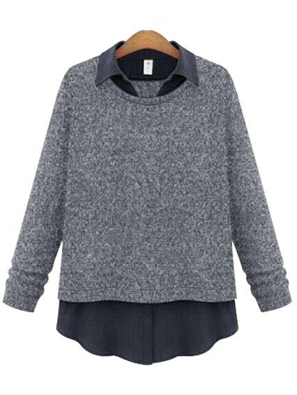 Shein Grey Lapel Plus Blouse