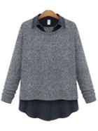 Shein Grey Lapel Plus Blouse