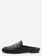 Shein Black Faux Leather Snake Embroidered Slip-on Shoes