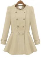 Rosewe Enchanting Long Sleeve Double Breasted Solid Beige Coat