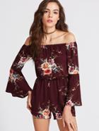 Shein Off Shoulder Trumpet Sleeve Romper
