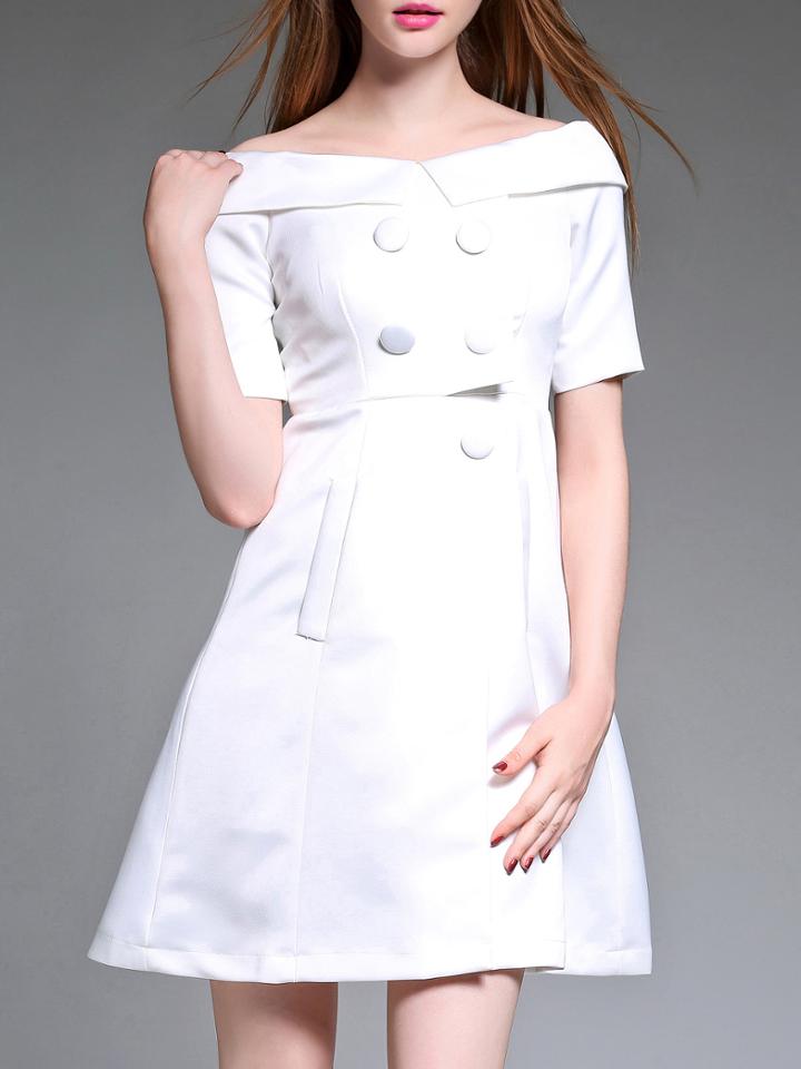 Shein White Off The Shoulder Pockets A-line Dress