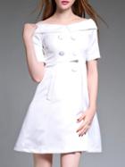 Shein White Off The Shoulder Pockets A-line Dress