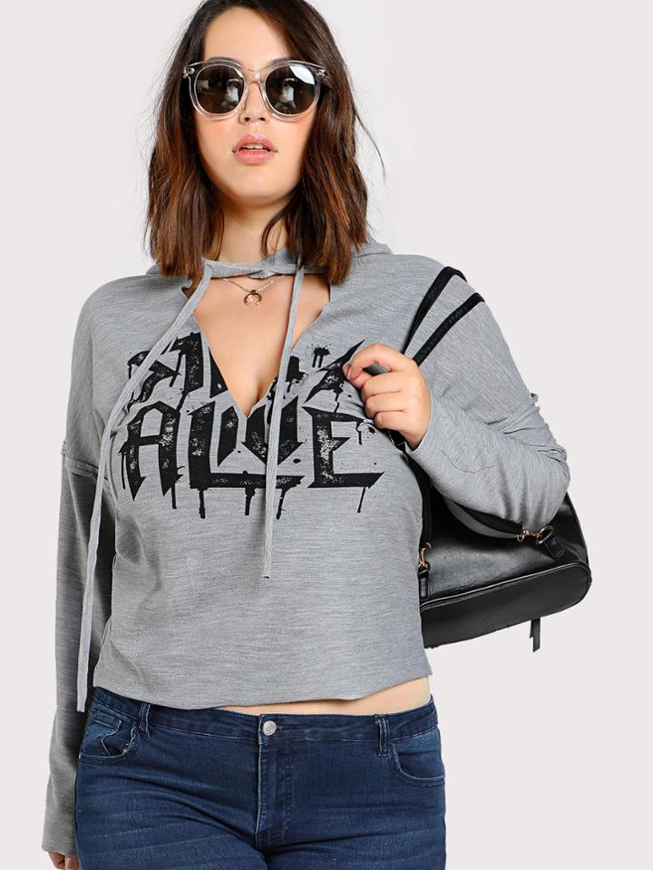 Shein Cut Out Neck Heather Knit Hoodie