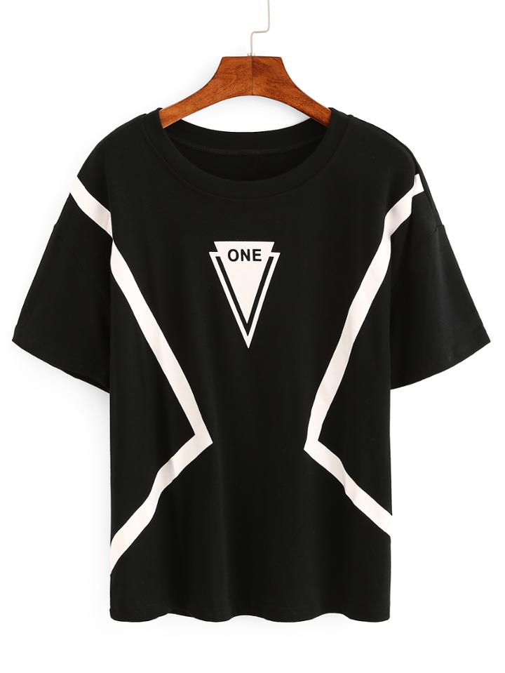 Shein Contrast Stirpe Print T-shirt
