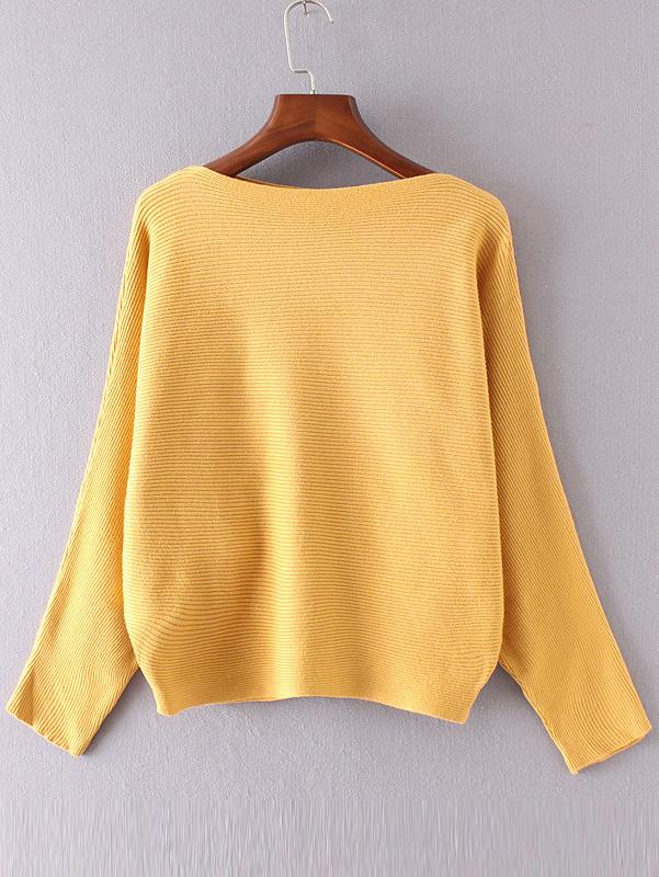 Shein Yellow Boat Neck Batwing Sleeve Sweater