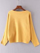 Shein Yellow Boat Neck Batwing Sleeve Sweater
