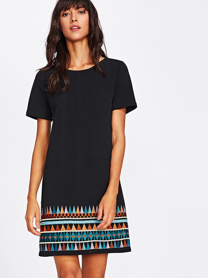 Shein Aztec Embroidered Hem Dress