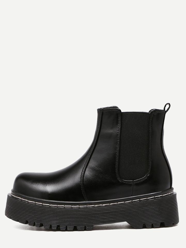 Shein Black Pu Elastic Flatform Ankle Boots
