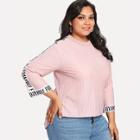 Shein Plus Lettering Tape Detail High Low Pinstripe Top