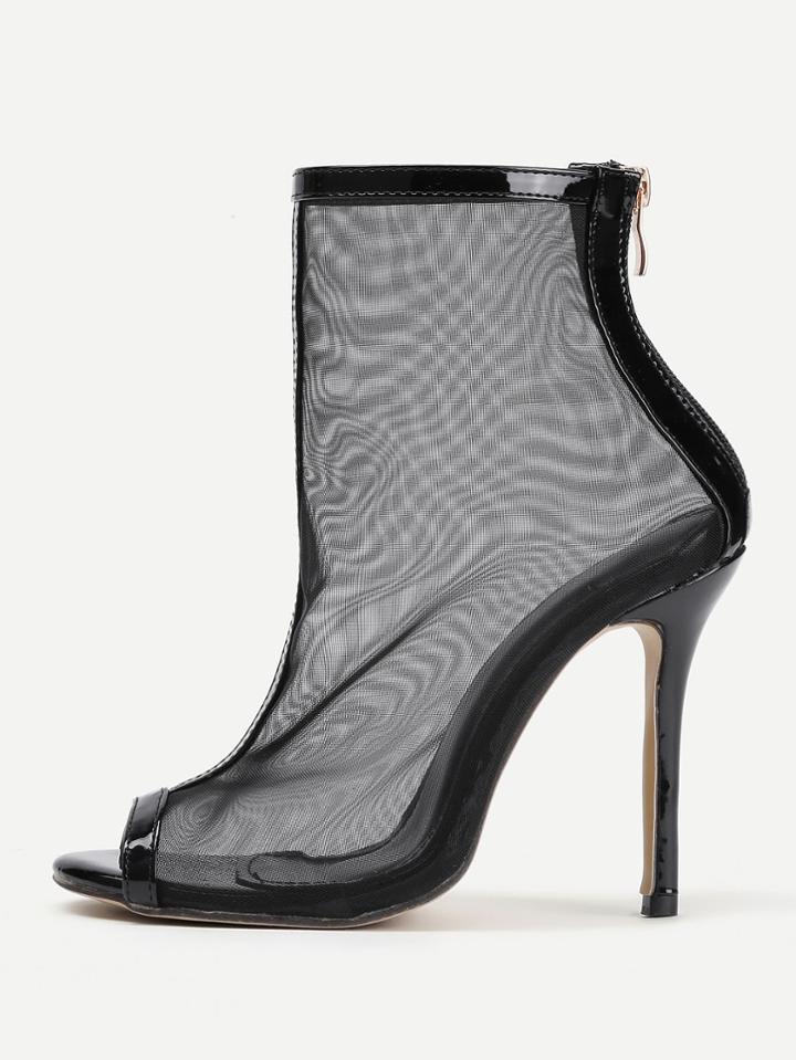 Shein Mesh Design Zipper Back Stiletto Heels