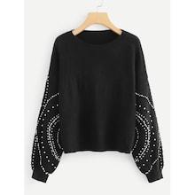 Shein Plus Drop Shoulder Pearl Embellished Sweater