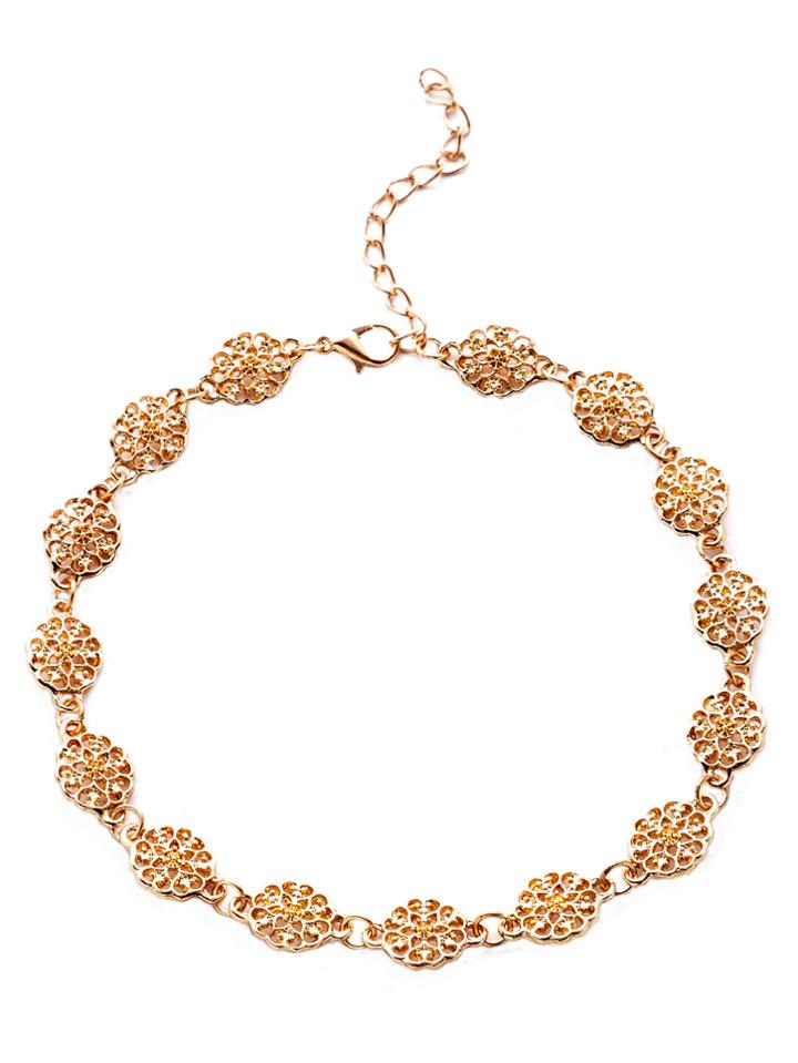 Shein Gold Metal Floral Hollow Out Choker Necklace