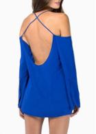 Rosewe Charming Long Sleeve Open Back Blue T Shirt