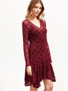 Shein Burgundy Floral Lace Asymmetric Dress With Cami