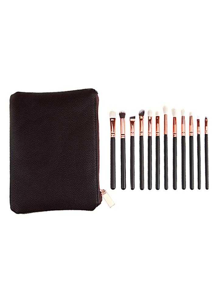 Shein 12pcs Black Professional Makeup Brush Set With Bag