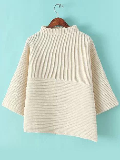 Shein Beige Stand Collar Asymmetrical Knit Sweater