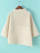 Shein Beige Stand Collar Asymmetrical Knit Sweater