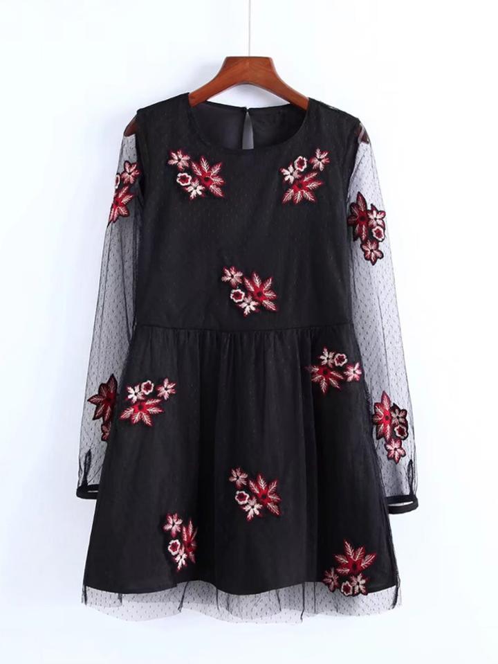 Shein Embroidery Flower Mesh Dress