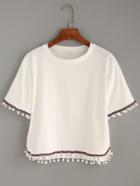 Shein Embroidered Tape Pompom Trimmed T-shirt
