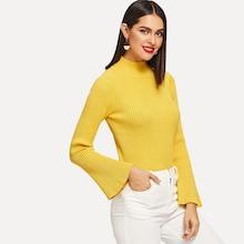 Shein Mock-neck Bell Sleeve Rib Knit Jumper