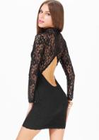 Shein Black Lace Long Sleeve Woven Backless Bodycon Dress