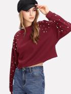 Shein Pearl Embellished Drop Shoulder Crop Sweatshirt