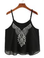 Shein Embroidery Chiffon Cami Top - Black