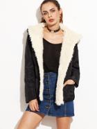 Shein Black Faux Fur Lining Quilted Padded Coat