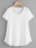Shein Roll Cuff Ruffle Trim Slub T-shirt