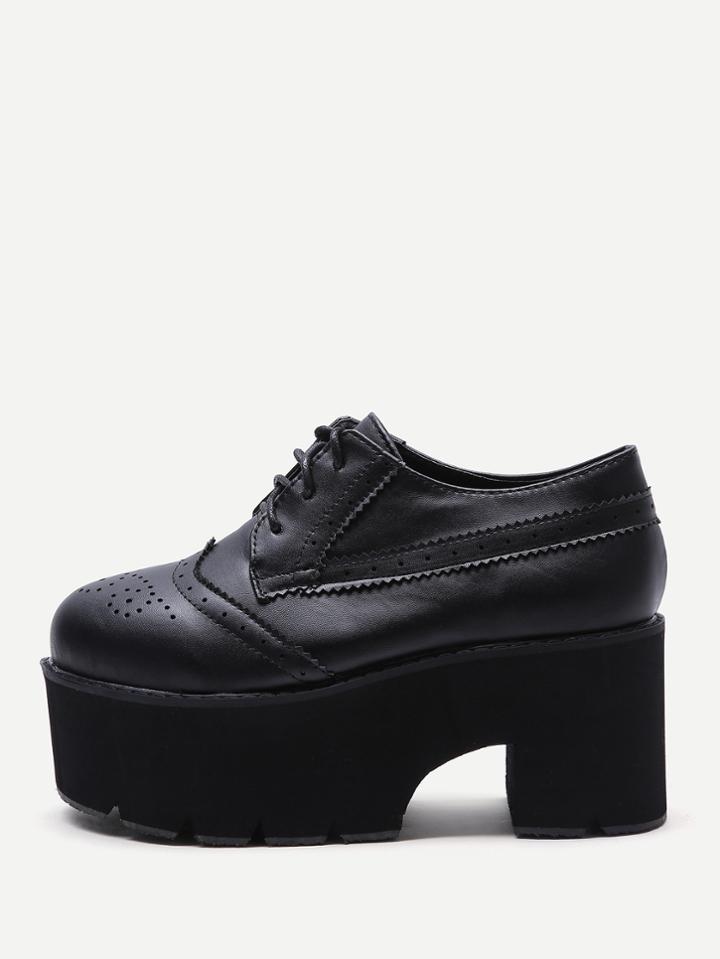 Shein Laser Cutting Lace Up Platfrom Pu Shoes