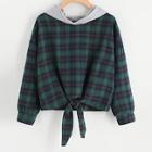 Shein Plus Knot Hem Plaid Hooded Blouse