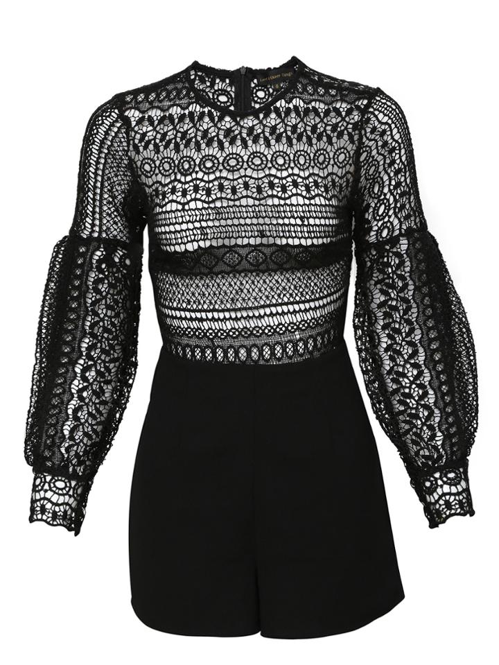 Shein Black Lace Crochet Jumpsuit