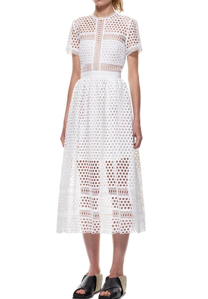 Shein White Short Sleeve Hollow Dress