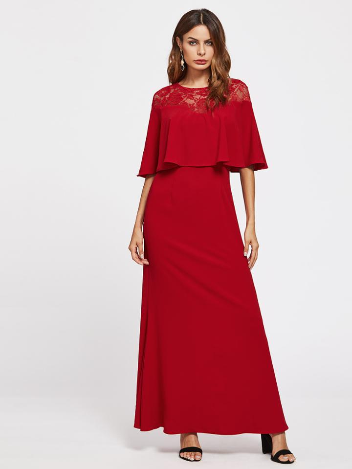 Shein Illusion Lace Neck Double Layer Dress